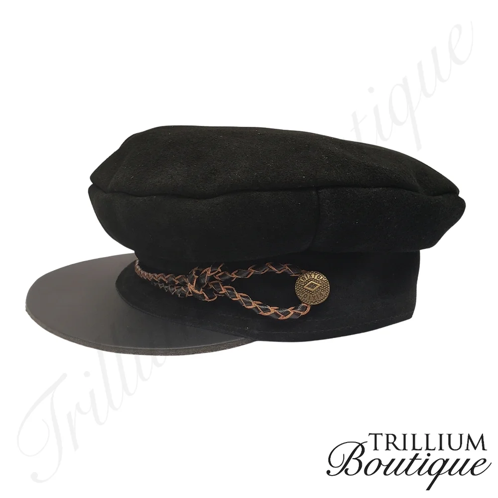 BRIXTON Hat Kayla Cap XS Black Soft Suede Leather Bill Y2K Cottagecore Classic